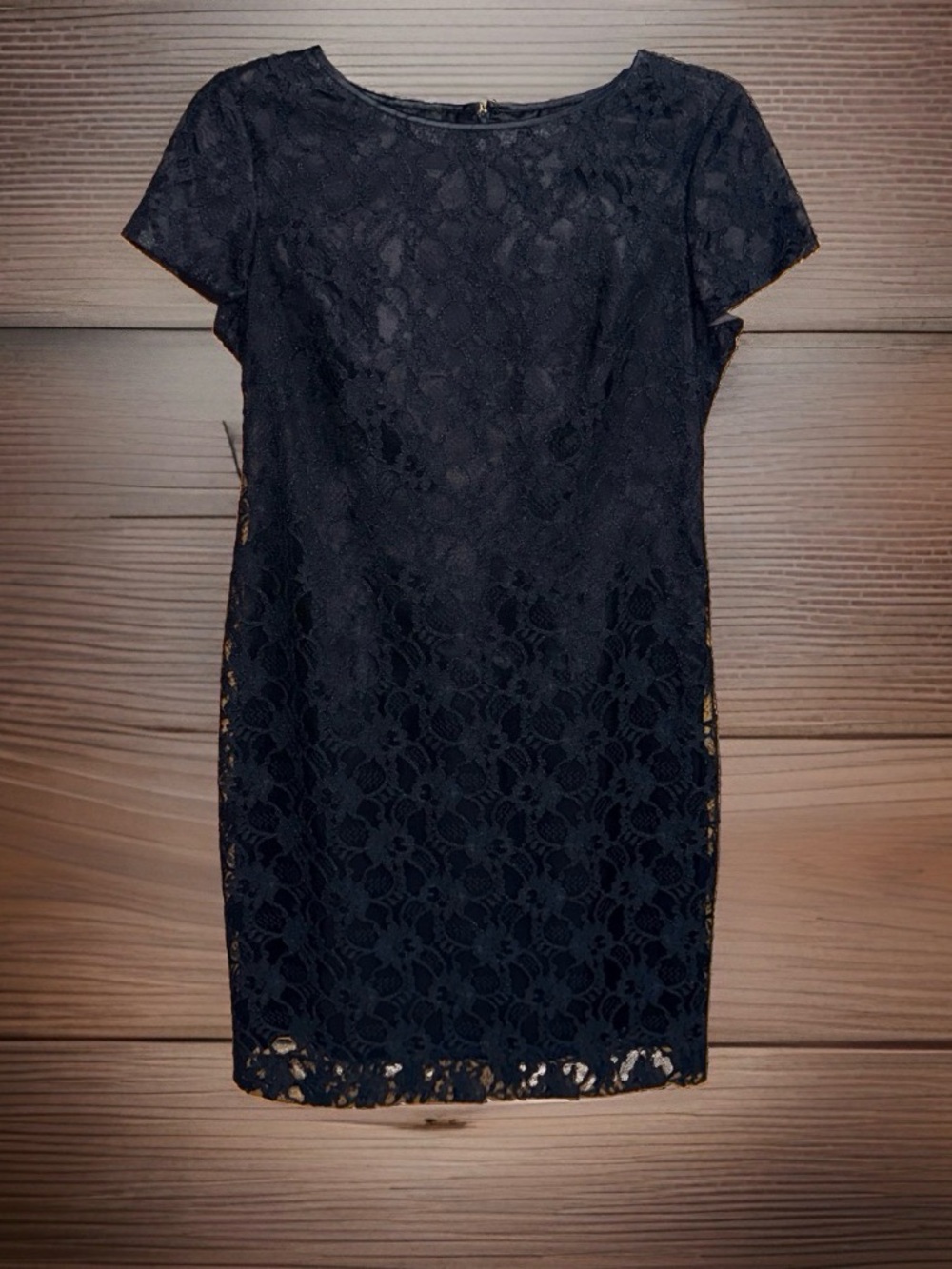 Talbots Petites Classic Black Lace Sh Sleeve Shift Dress-Elegant Sheath-12P-EC
